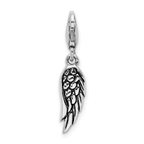 Sterling Silver Polished & Oxidized 3D Wing Lobster Clasp Charm