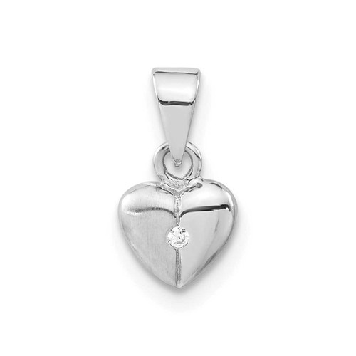 Image of Sterling Silver Polished & Satin CZ Heart Pendant