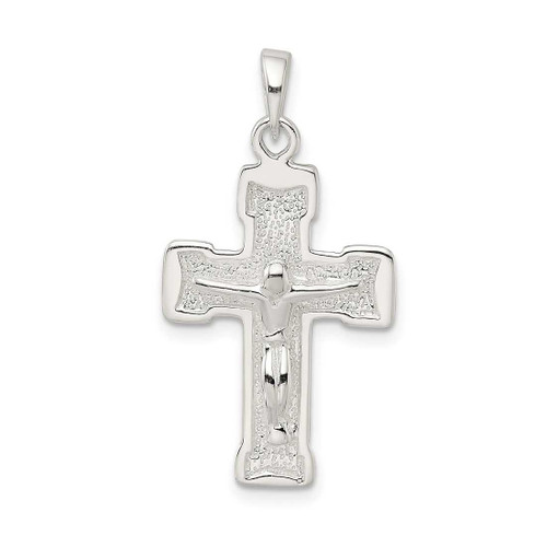 Image of Sterling Silver Polished & Textured Crucifix Pendant QC9105