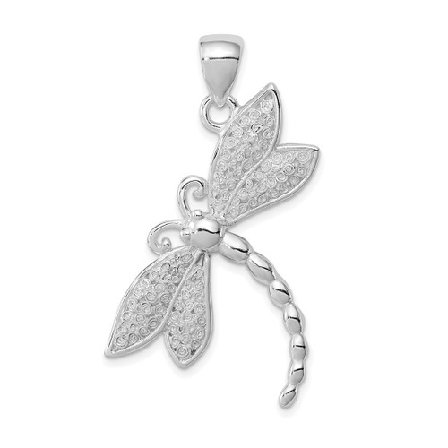 Sterling Silver Polished & Textured Dragonfly Pendant