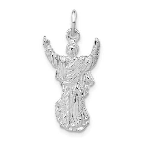 Image of Sterling Silver Polished & Textured Jesus with Hands Up Pendant