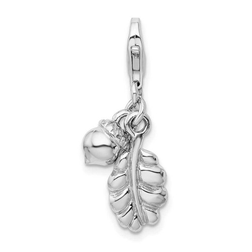 Image of Sterling Silver Polished 3D Acorn & Leaf Lobster Clasp Charm