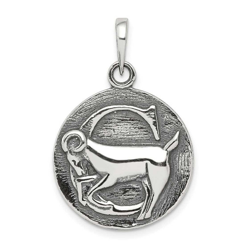 Image of Sterling Silver Polished Antiqued Finish Capricorn Horoscope Pendant