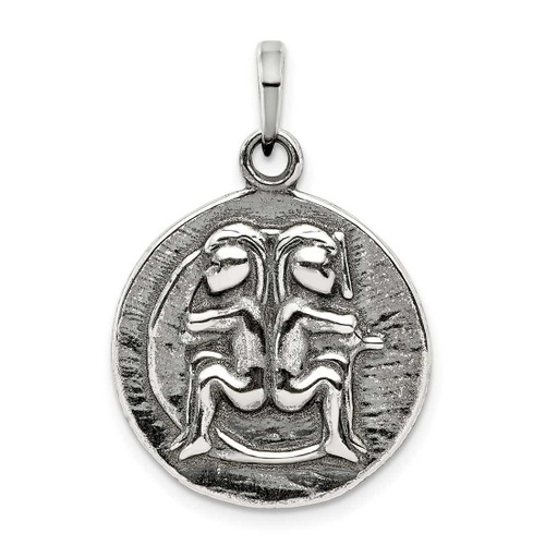 Image of Sterling Silver Polished Antiqued Finish Gemini Horoscope Pendant