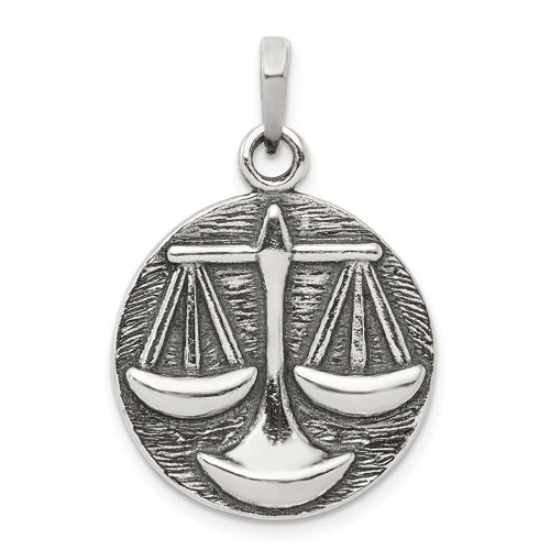 Image of Sterling Silver Polished Antiqued Finish Libra Horoscope Pendant