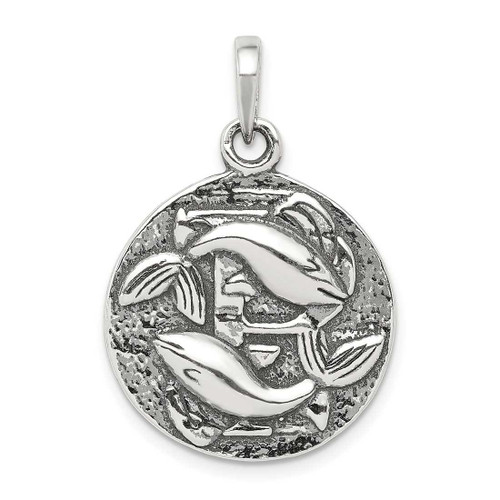 Image of Sterling Silver Polished Antiqued Finish Pisces Horoscope Pendant