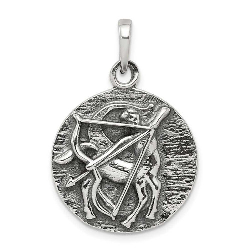 Image of Sterling Silver Polished Antiqued Finish Sagittarius Horoscope Pendant