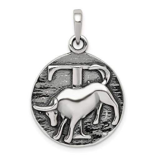 Image of Sterling Silver Polished Antiqued Finish Taurus Horoscope Pendant