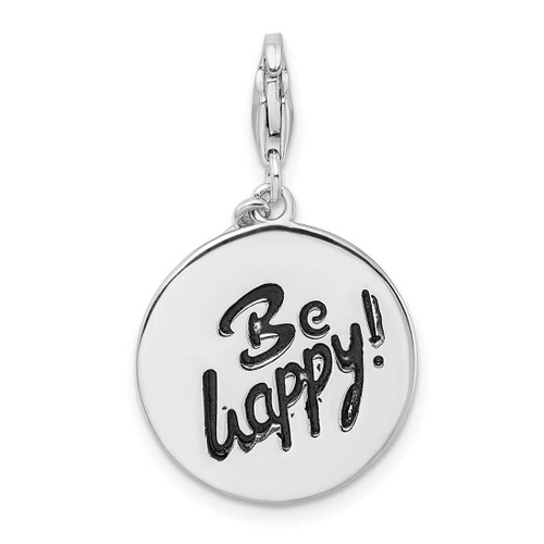 Image of Sterling Silver Polished Be Happy Lobster Clasp Charm