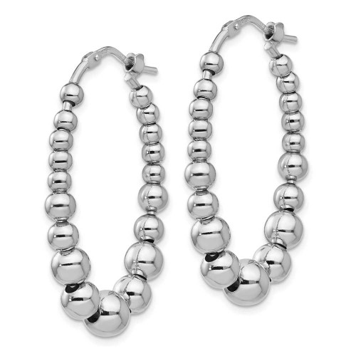 Image of 36.8mm Sterling Silver Polished Beaded Hoop Earrings QLE1244