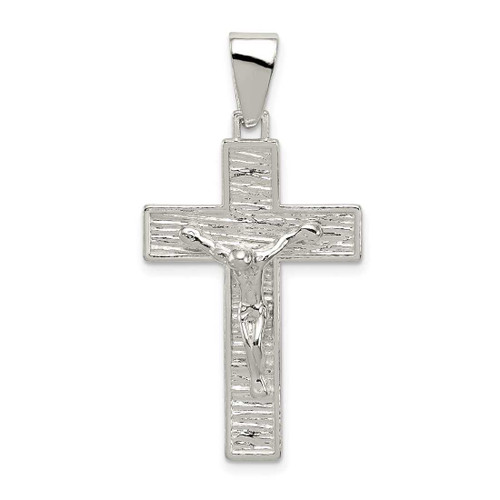 Image of Sterling Silver Polished Box Cross Crucifix Pendant