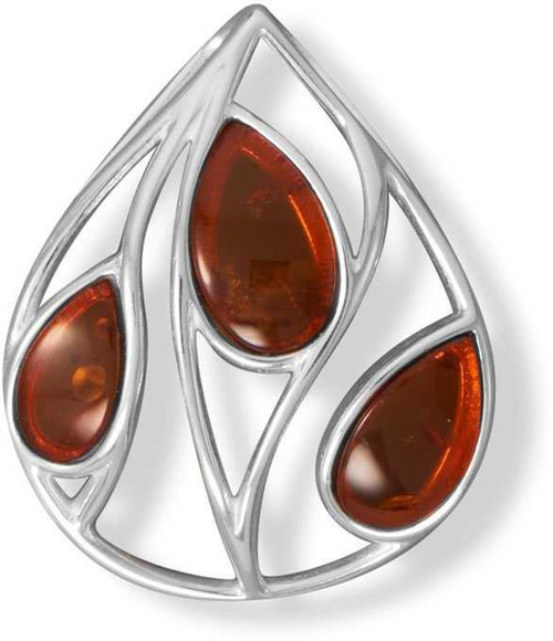 Image of Sterling Silver Polished Cutout Pear and Amber Slide Pendant