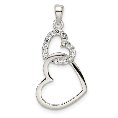 Image of Sterling Silver Polished CZ Double Heart Pendant