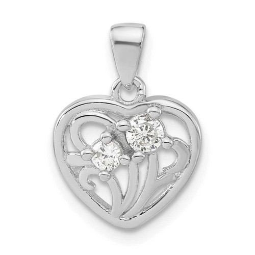 Image of Sterling Silver Polished CZ Heart Pendant QC8488