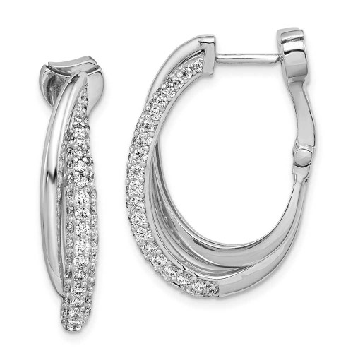 Image of 28mm Sterling Silver Polished CZ Hinged Oval Double Hoop Dangle Earrings QE11298