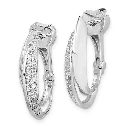 Image of 24mm Sterling Silver Polished CZ Hinged Oval Double Hoop Dangle Earrings QE11299