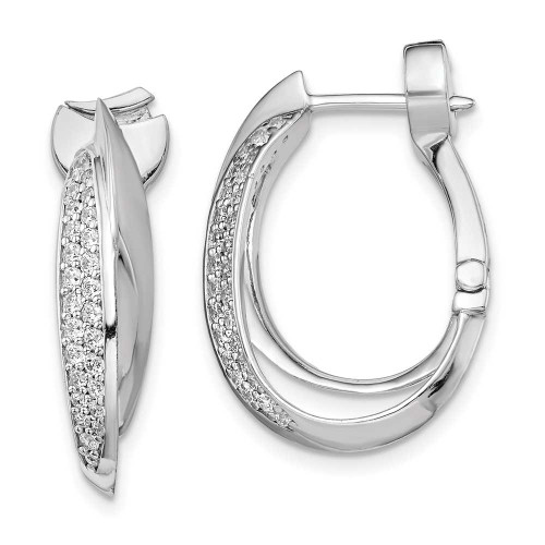 Image of 24mm Sterling Silver Polished CZ Hinged Oval Double Hoop Dangle Earrings QE11299