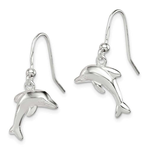 Image of 30mm Sterling Silver Polished Dolphin Dangle Earrings