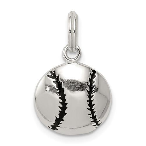 Sterling Silver Polished Enamel Baseball Pendant