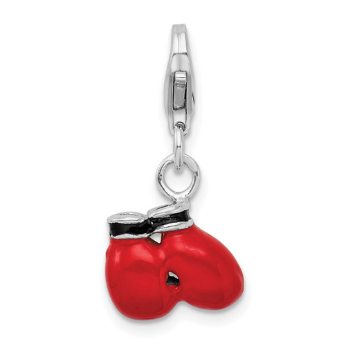Sterling Silver Polished Enamel Boxing Gloves w/ Lobster Clasp Charm