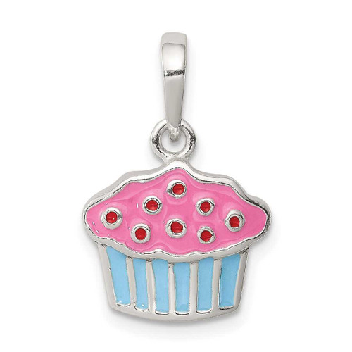 Image of Sterling Silver Polished Enamel Cupcake Child Pendant