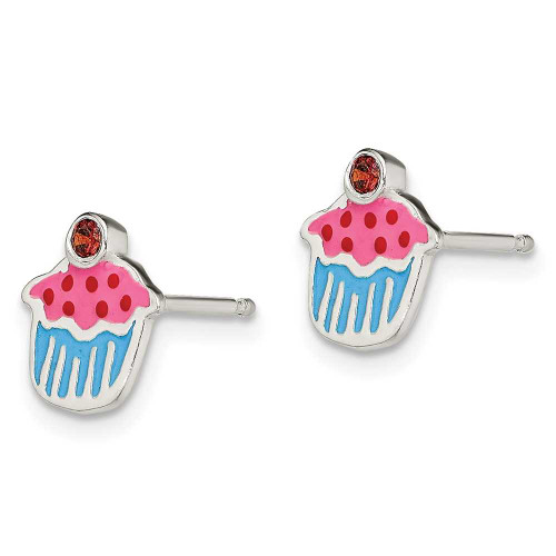 Image of 10mm Sterling Silver Polished Enamel Garnet Cupcake Childs Post Earrings