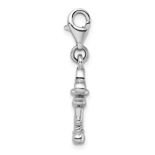 Image of Sterling Silver Polished Fleur De Lis Key w/ Lobster Clasp Charm