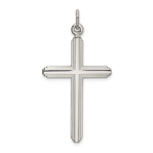 Image of Sterling Silver Polished Grooved Cross Pendant