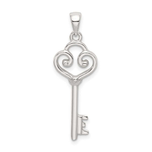 Image of Sterling Silver Polished Heart Key Pendant