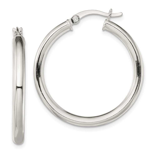Image of 31.6mm Sterling Silver Polished Hoop Earrings QE13241