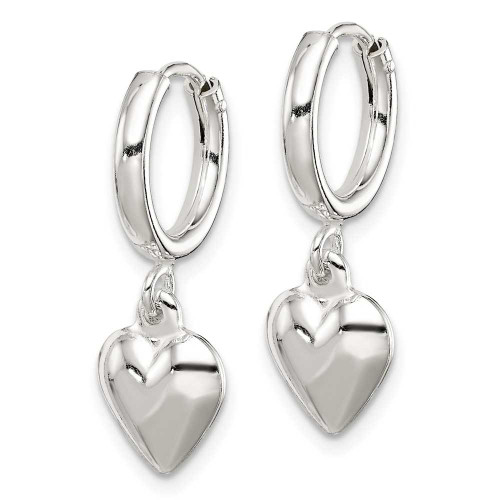 Image of 25mm Sterling Silver Polished Puff Heart Dangle Hoop Earrings