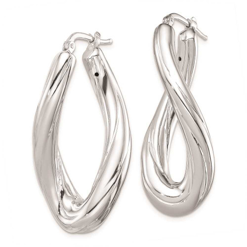 Image of 37mm Sterling Silver Polished Rhodium Plated Twisted Oval Hoop Earrings