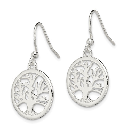 36mm Sterling Silver Polished Round Tree of Life Shepherd Hook Earrings