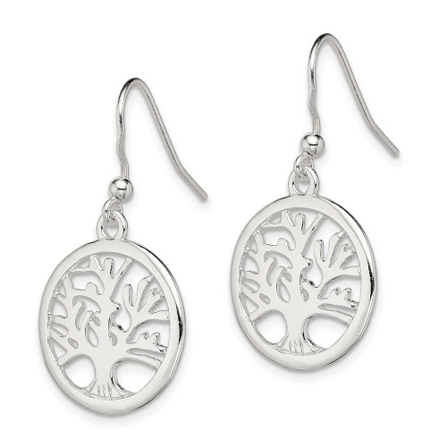Image of 36mm Sterling Silver Polished Round Tree of Life Shepherd Hook Earrings