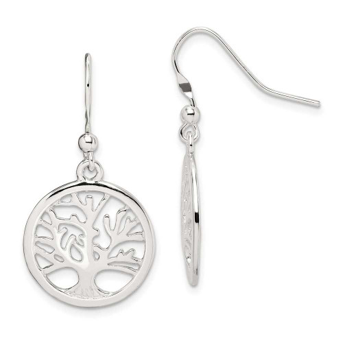 Image of 36mm Sterling Silver Polished Round Tree of Life Shepherd Hook Earrings