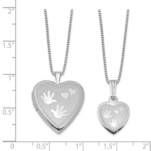 Image of Sterling Silver Polished Satin Hand and Hearts Locket & Pendant Set