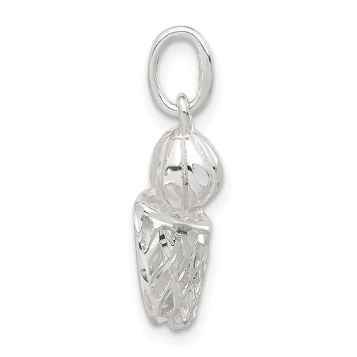 Image of Sterling Silver Polished Shiny-cut Basketball and Hoop Charm