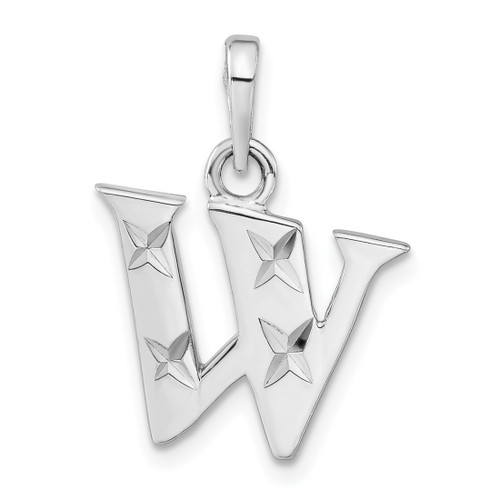 Sterling Silver Polished Shiny-cut Initial W Pendant