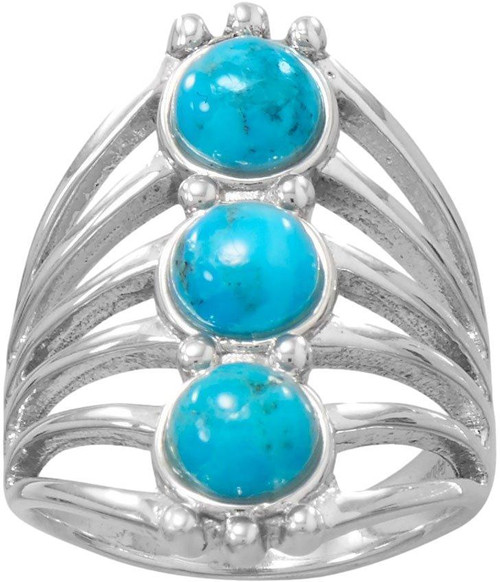 Sterling Silver Polished Six Line Simulated Turquoise Ring