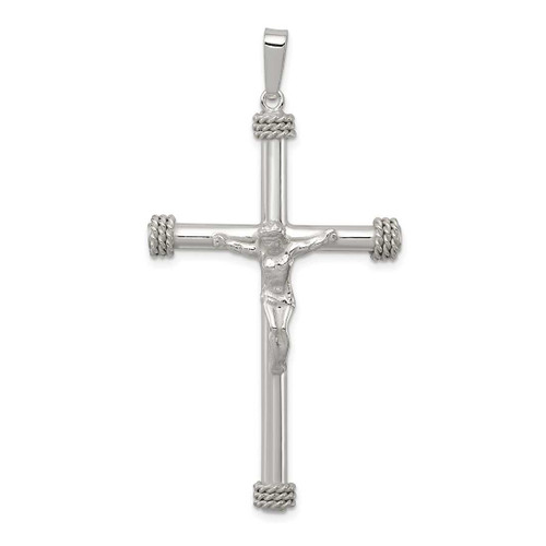 Image of Sterling Silver Polished Textured Hollow Crucifix Pendant