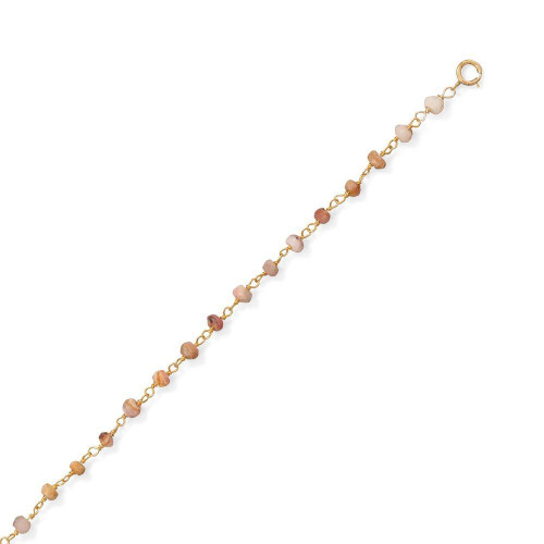 Sterling Silver Pretty In Pink! Simulated Pink Opal Gold-plated Anklet