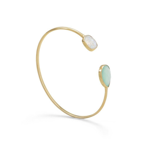 Image of Sterling Silver Rainbow Moonstone and Green Chalcedony Cuff Bracelet
