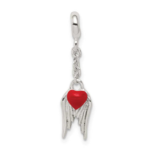Image of Sterling Silver Red Enameled Heart w/ Wings 1/2In Dangle Enhancer Bead