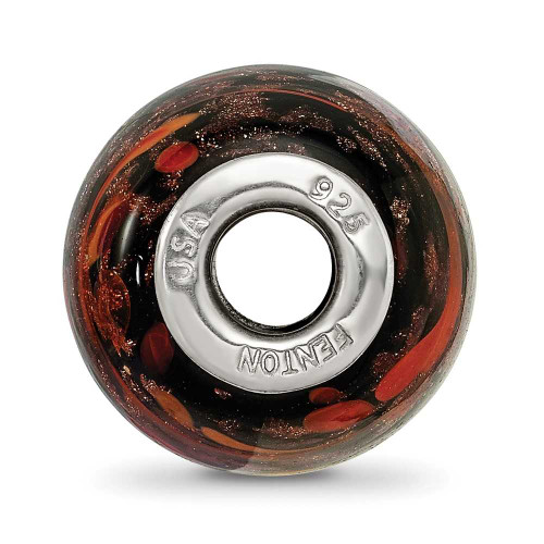 Image of Sterling Silver Reflections Black & Orange Autumn Fires Fenton Glass Bead