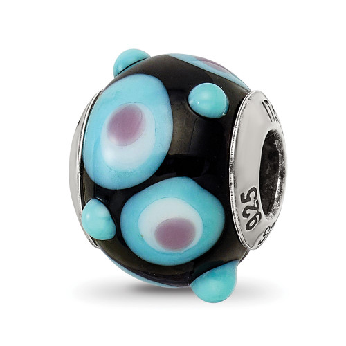 Sterling Silver Reflections Black/Blue/White/Pink Italian Murano Bead
