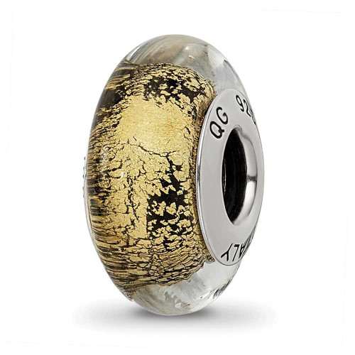 Image of Sterling Silver Reflections Black/Gold-Tone Italian Murano Glass Bead