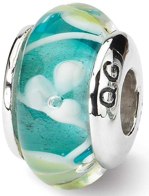 Image of Sterling Silver Reflections Blue / Yellow Hand-blown Glass Bead