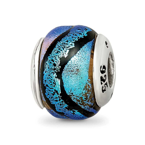 Image of Sterling Silver Reflections Blue Dichroic Glass Bead QRS1460