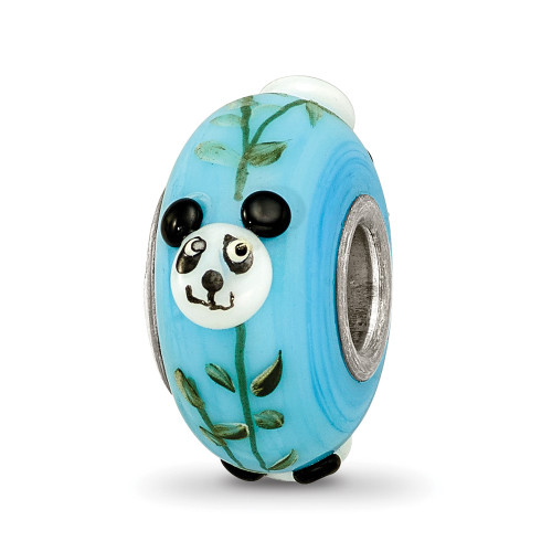 Sterling Silver Reflections Blue Hand Painted Panda Glass Bead