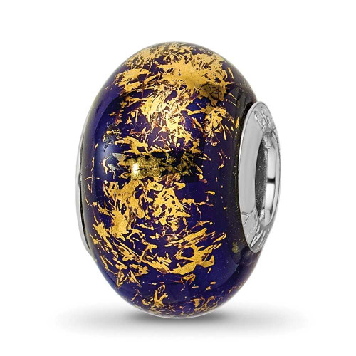 Image of Sterling Silver Reflections Dark Blue w/Gold Foil Ceramic Bead